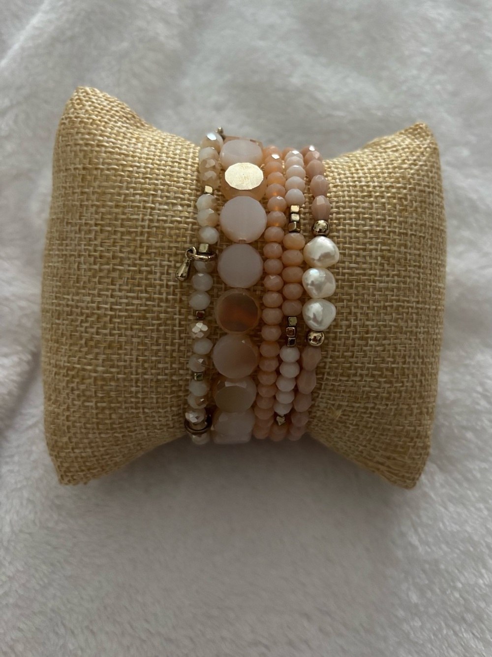 Park Lane Peach Champagne and Gold Multi-Strand Beaded Stretch Bracelet Set